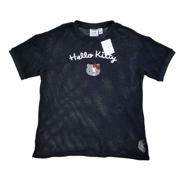 NWT Forever 21 x Hello Kitty Disco Mesh Dance Fishnet Sequin Shirt - Small - Picture 1 of 8